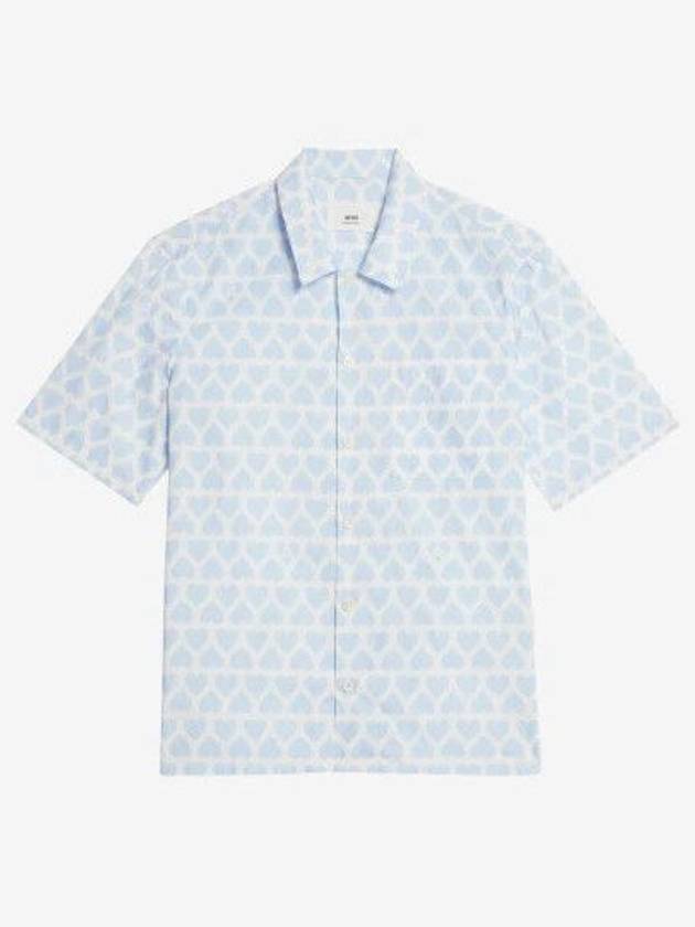 Heart Logo Printing Short Sleeve Shirt Blue - AMI - BALAAN 2