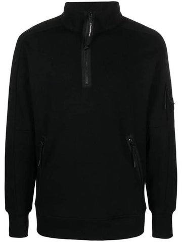 Diagonal Raised Fleece Quarter Zip-Up Sweatshirt Black - CP COMPANY - BALAAN 1