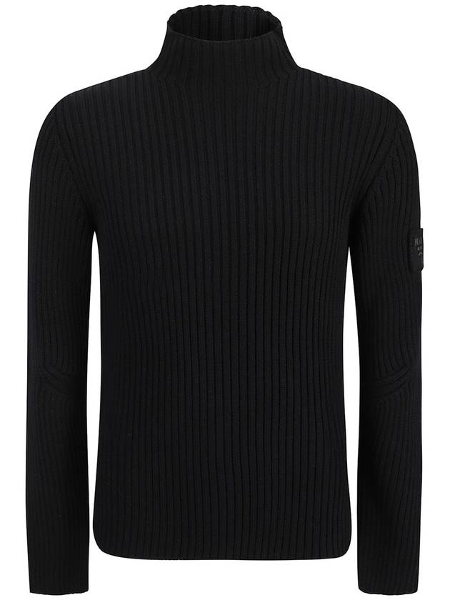 Knit logo patch wool mock turtleneck black - PRADA - BALAAN 2