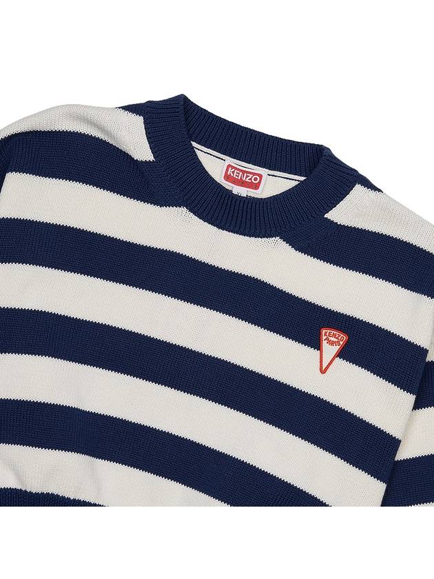 Logo Patch Striped Crop Cotton Knit Top White Navy - KENZO - BALAAN 4