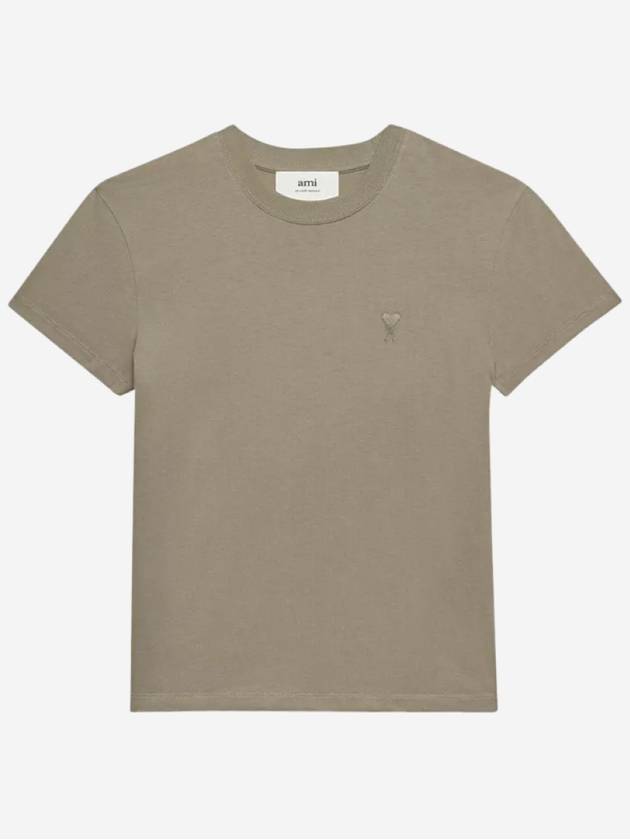 Tone On Tone Heart Logo Organic Cotton Short Sleeve T-Shirt Brown - AMI - BALAAN 2