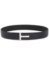 Sliver Soft Grain Leather T Icon Belt Dark Navy Black - TOM FORD - BALAAN 4