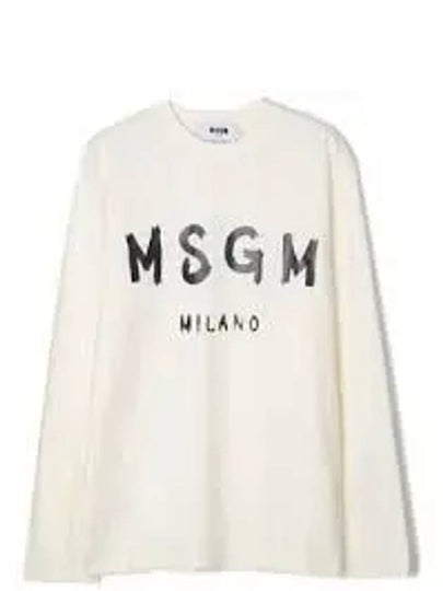 Milano Brushed Logo Cotton Long Sleeve T-Shirt Cream - MSGM - BALAAN 2