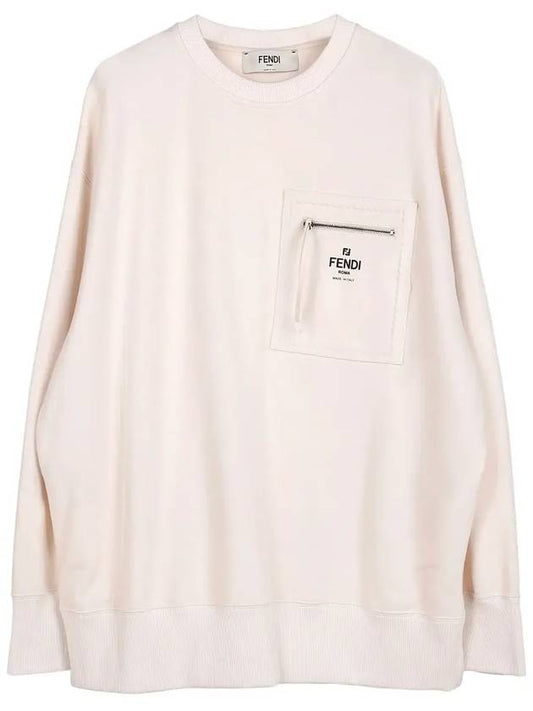 Women's Zipper Pocket Signature Logo Sweatshirt Cream - FENDI - BALAAN 2