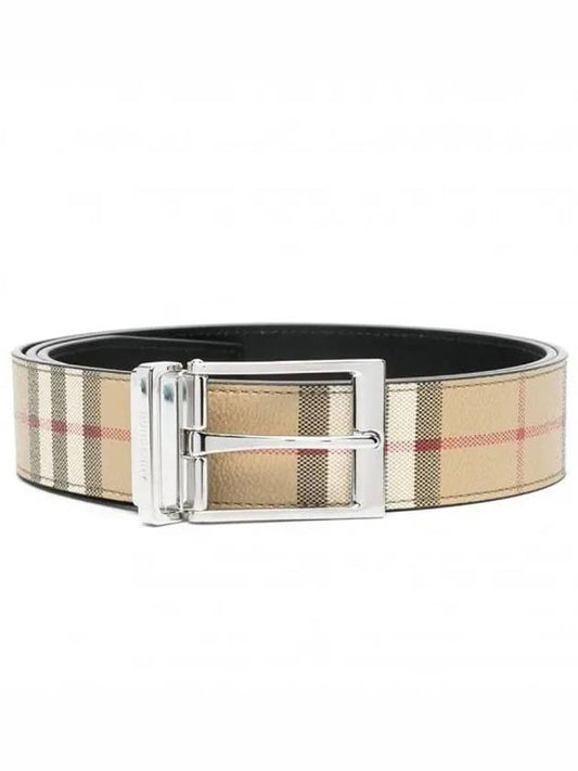 Square Buckle Check Reversible Coated Fabric Leather Belt Beige - BURBERRY - BALAAN 2