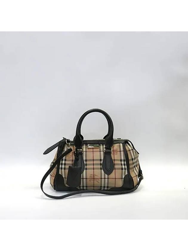 3870759 Brown leather Haymarket tote bag shoulder strap - BURBERRY - BALAAN 2