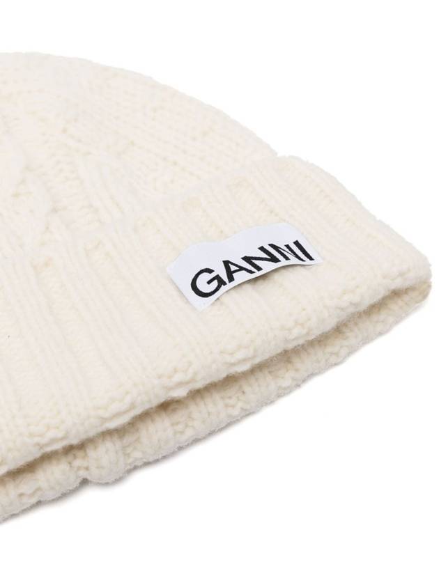 Logo Wool Twist Beanie Women s - GANNI - BALAAN 3