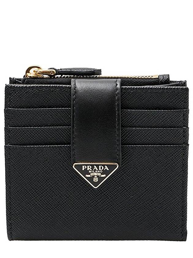 Saffiano Smooth Leather Small Half Wallet Black - PRADA - BALAAN 4