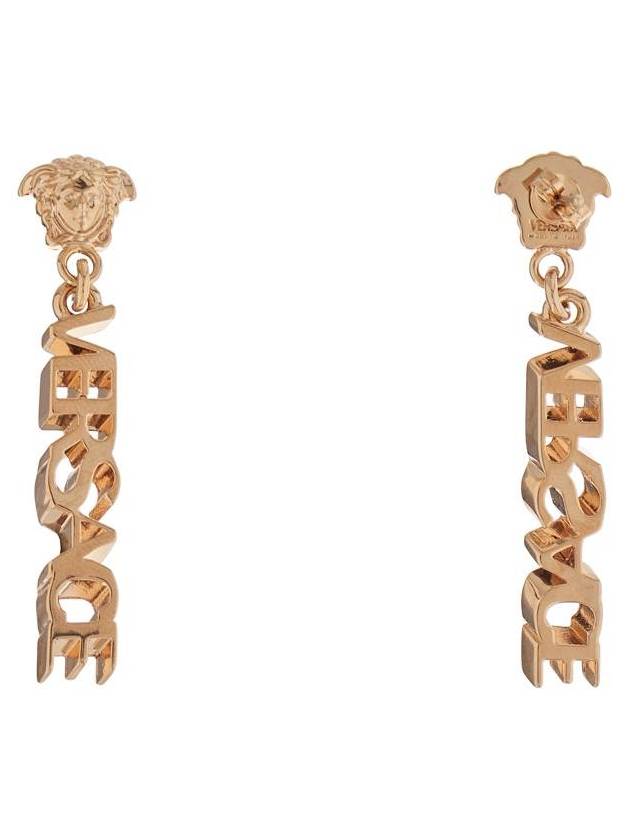 Logo Drop Earrings Gold - VERSACE - BALAAN 4