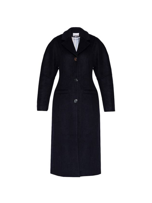 Women's Notch Lapel Single Coat Navy - GANNI - BALAAN 1