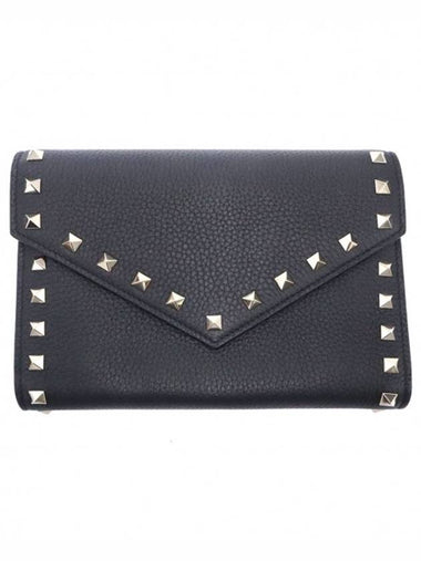 Women s Valentino QW2P0Q48VSH Black Calfskin Rockstud Chain Clutch gt Pouch Gangbuk used luxury goods - VALENTINO - BALAAN 1