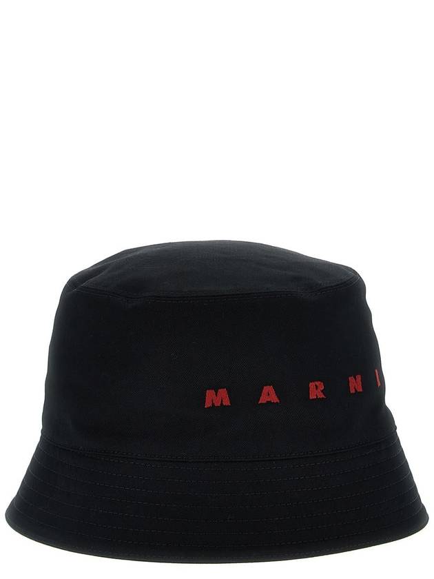 Embroidered Logo Cotton Bucket Hat Black - MARNI - BALAAN 3