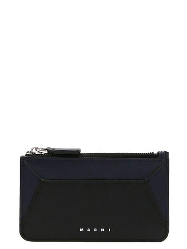 Color Block Logo Leather Card Wallet Navy - MARNI - BALAAN 1