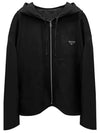 Triangle Logo Oversized Wool Hooded Jacket Black - PRADA - BALAAN 2