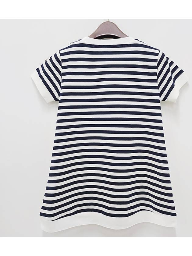 Kids Logo Embroidered Striped Short Sleeve T Shirt 12Y 14Y Blue White 8C00009 89AGB F07 - MONCLER - BALAAN 3