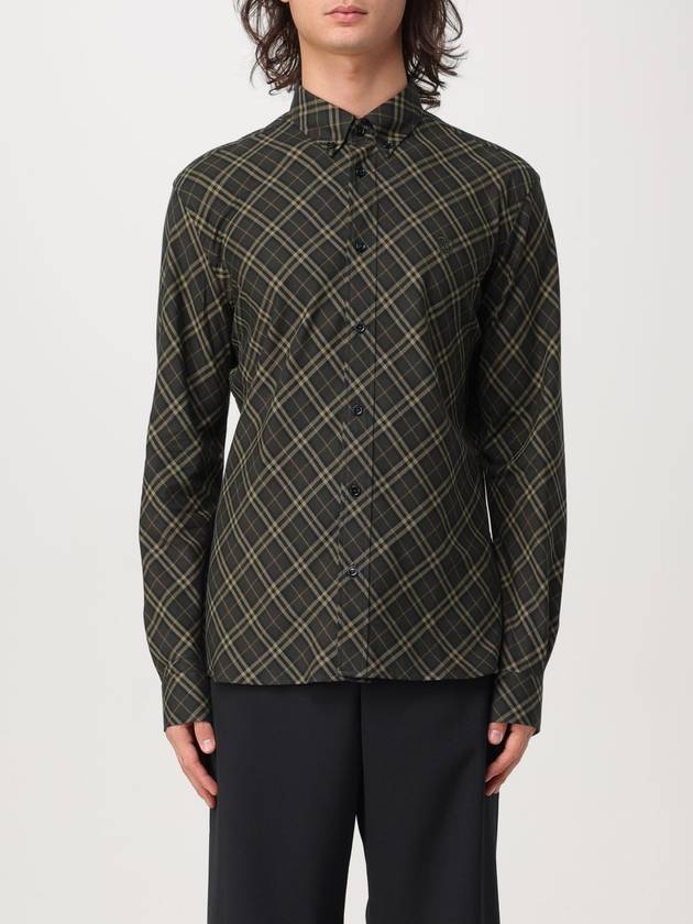 B Shield Embroidered Check Cotton Long Sleeve Shirt Shadow - BURBERRY - BALAAN 2