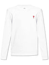 Small Heart Logo Long Sleeve T-Shirt White - AMI - BALAAN 3