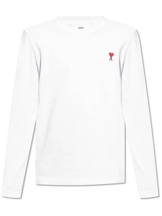 Small Heart Logo Long Sleeve T-Shirt White - AMI - BALAAN 2