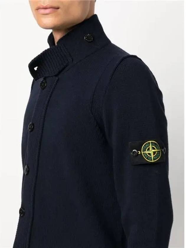 Lambswool Knit Cardigan Navy - STONE ISLAND - BALAAN 3