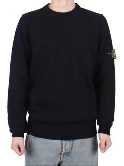 Logo Patch Lambswool Crewneck Knit Top Black - STONE ISLAND - BALAAN 2