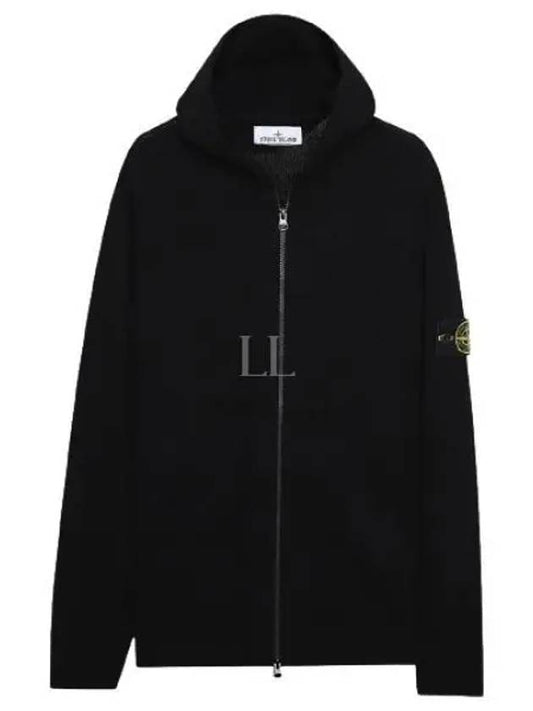 Wappen Patch Lambswool Knit Hooded Zip Up Black - STONE ISLAND - BALAAN 2