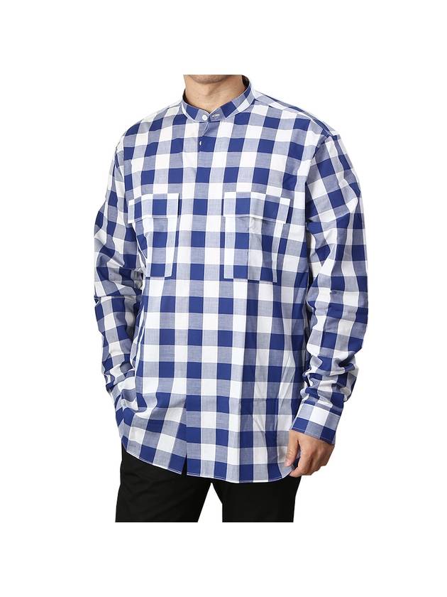 Gingham Check Long Sleeve Shirt Blue - BALMAIN - BALAAN 1