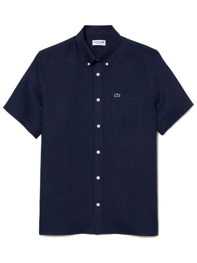 Men's Logo Patch Cotton Short Sleeve Shirt Navy - LACOSTE - BALAAN 2