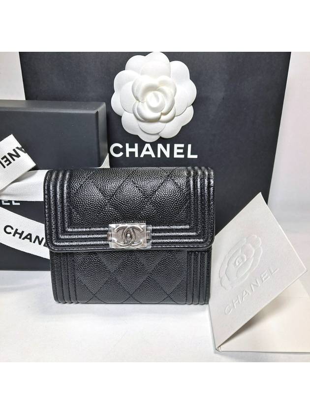 Boy  Small Flap Wallet Caviar Leather & Ruthenium Black - CHANEL - BALAAN 8