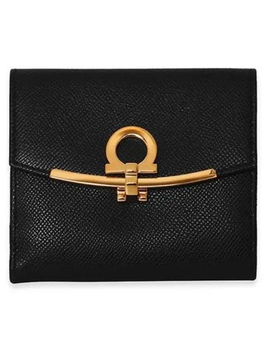 Gancini Leather Half Wallet Black - SALVATORE FERRAGAMO - BALAAN 2