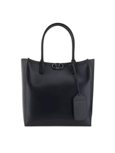 V Logo Leather Tote Bag Black - VALENTINO - BALAAN 1