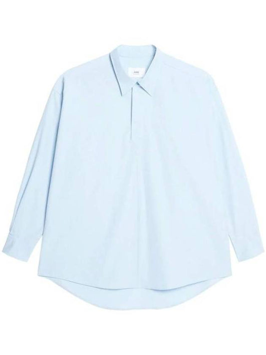 Curved Hem Oversized Fit Long Sleeve Shirt Blue - AMI - BALAAN 1