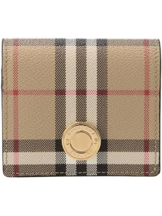 Check Small Leather Half Wallet Beige - BURBERRY - BALAAN 2