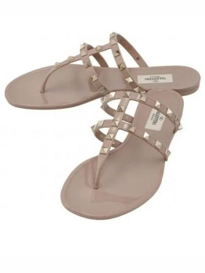 Rockstud Flat Rubber Flip Flops Beige - VALENTINO - BALAAN 2