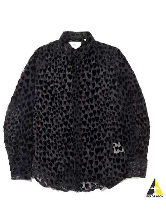 Velvet Heart Pattern Blouse Black - AMI - BALAAN 2