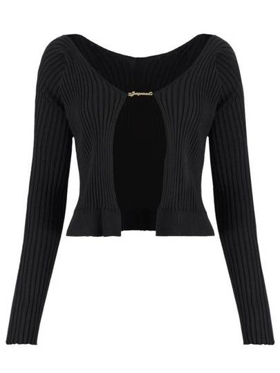 La Maille Pralu Longue Micro Charm Logo Cardigan Black - JACQUEMUS - BALAAN 2