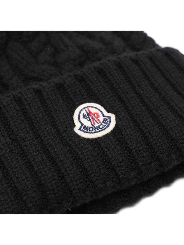 Women s Logo Patch Pom Wool Cashmere Beanie 3B00029 M4506 999 24F - MONCLER - BALAAN 4