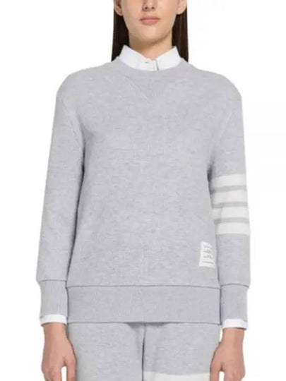 4-Bar Striped Waffle Wool Cashmere Pullover Knit Top Pastel Grey - THOM BROWNE - BALAAN 2