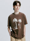 Palm Tree Eyelet Chain Embroidery T Shirt Brown - S SY - BALAAN 6