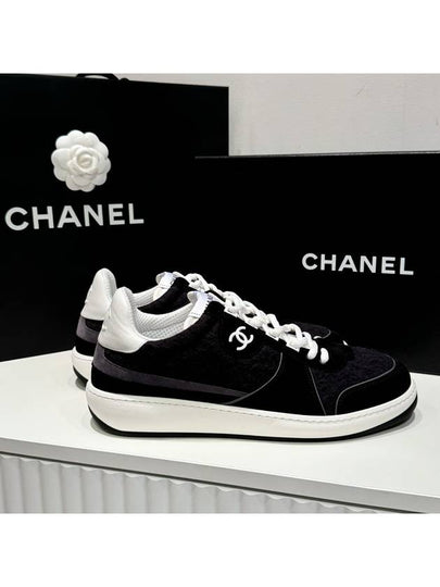 Men s Sneakers Suede Calfskin CC Logo Shoes Black - CHANEL - BALAAN 2