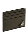 Triangle Logo Saffiano Card Wallet Black - PRADA - BALAAN 1