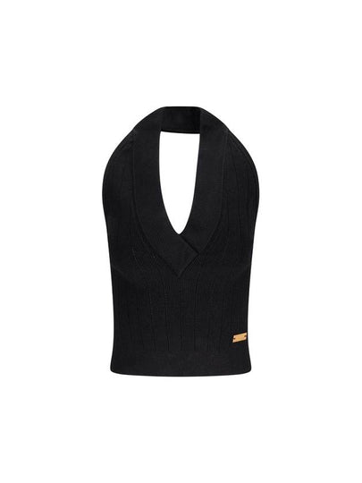 Halterneck Knit Top Sleeveless Black - BALMAIN - BALAAN 2