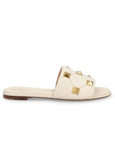 Roman Stud Quilted Leather Slippers White - VALENTINO - BALAAN 1