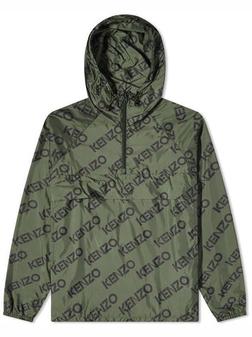 Allover Logo Hoodie Anorak Green - KENZO - BALAAN 1