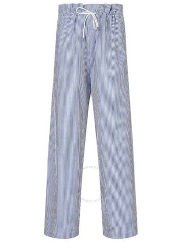 Emporio Armani Blue Poplin Striped Drawstring Trousers, Brand Size 46 (Waist Size 30") - EMPORIO ARMANI - BALAAN 1