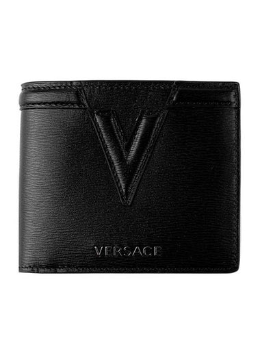 Logo Bifold Leather Half Wallet Black - VERSACE - BALAAN 1