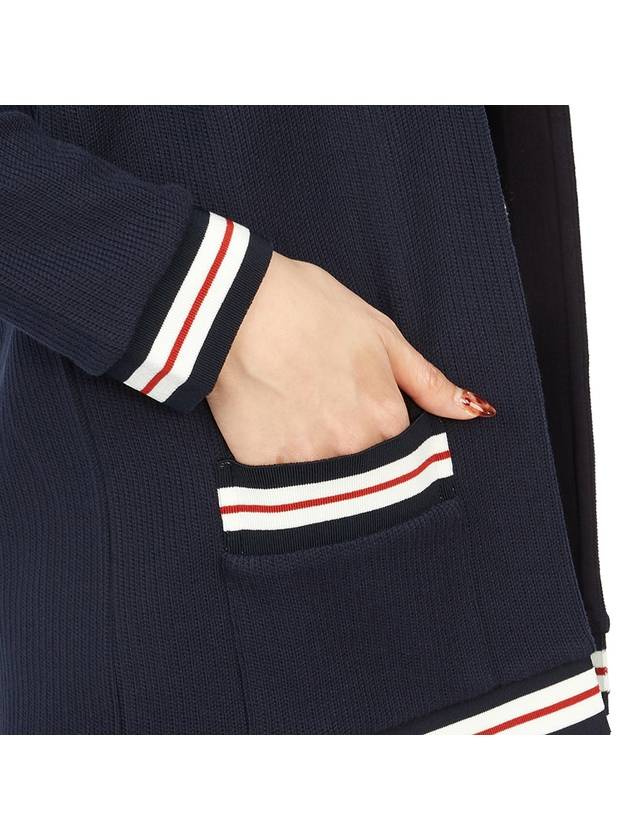 Cricket Stripe Lightweight Textured Cotton V-Neck Cardigan Navy - THOM BROWNE - BALAAN 11