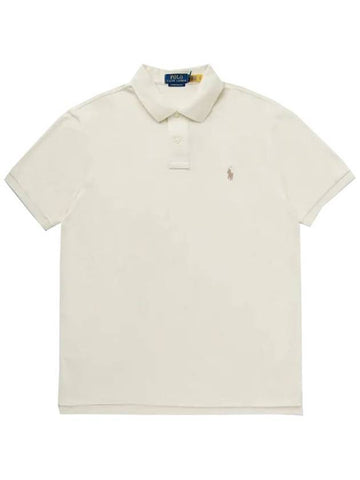 Embroidered Pony Slim Fit Polo Shirt Beige - POLO RALPH LAUREN - BALAAN 1