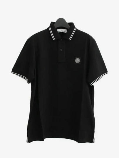 Stretch Cotton Pique Short Sleeve Polo Shirt Black - STONE ISLAND - BALAAN 2