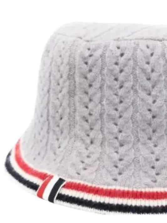 Striped Wool Silk Cashmere Bucket Hat Grey - THOM BROWNE - BALAAN 2