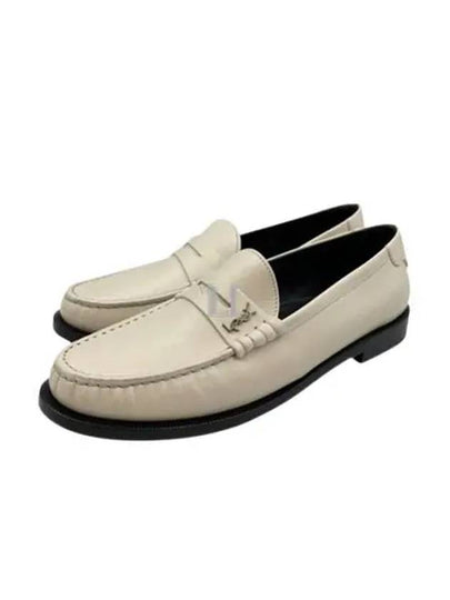 Le Loafer Penny Slippers In Smooth Leather Pearl - SAINT LAURENT - BALAAN 2